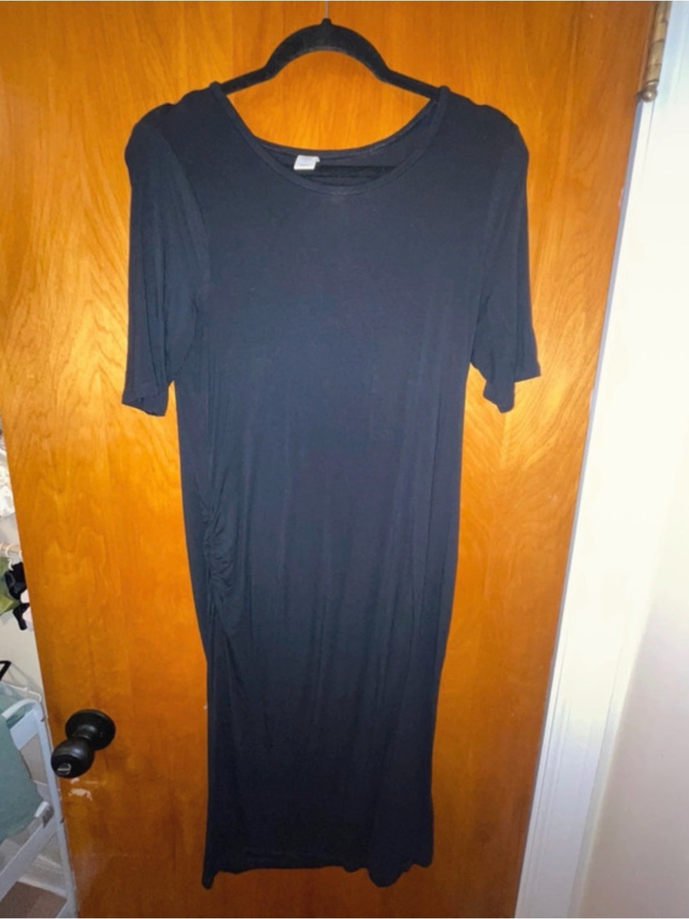 Classic Black Short-Sleeve Maxi Maternity Dress - Women